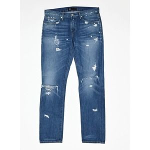 3X1 W2 Mid Rise Distressed Slim Straight Leg Selvedge Denim Jeans